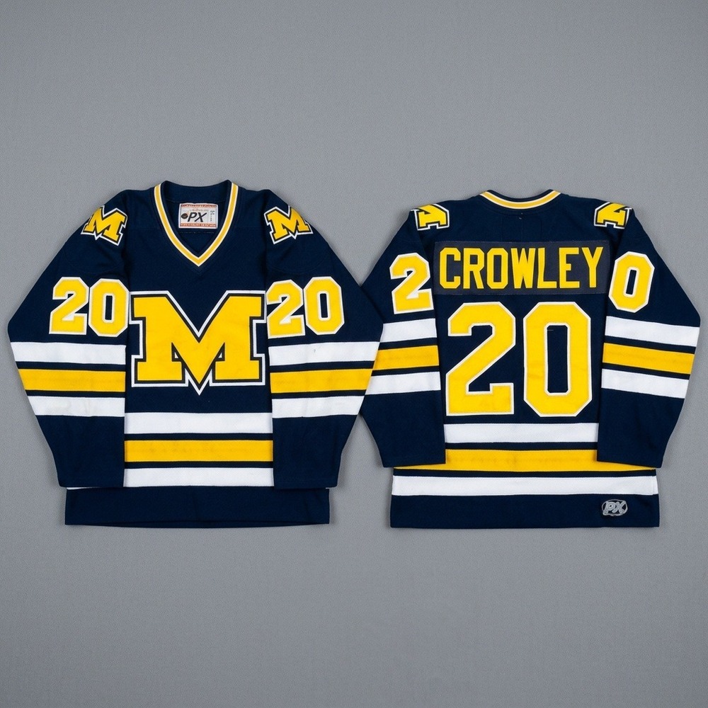 Philly Express Michigan Crowley 20 Youth Hockey Jersey Navy Maize White Large